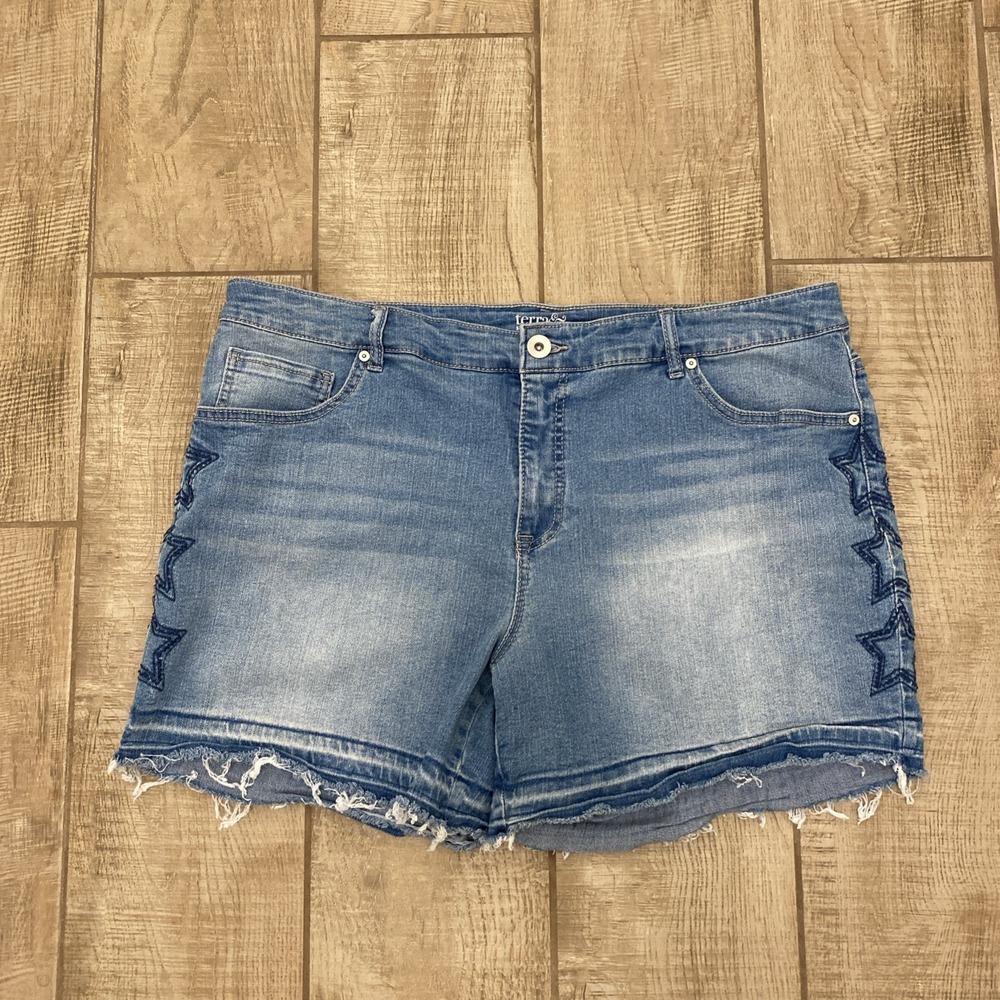 Terra & Sky Shorts 18W Plus Stars Denim Raw Hem Jean Patriotic USA Daisy Dukes
